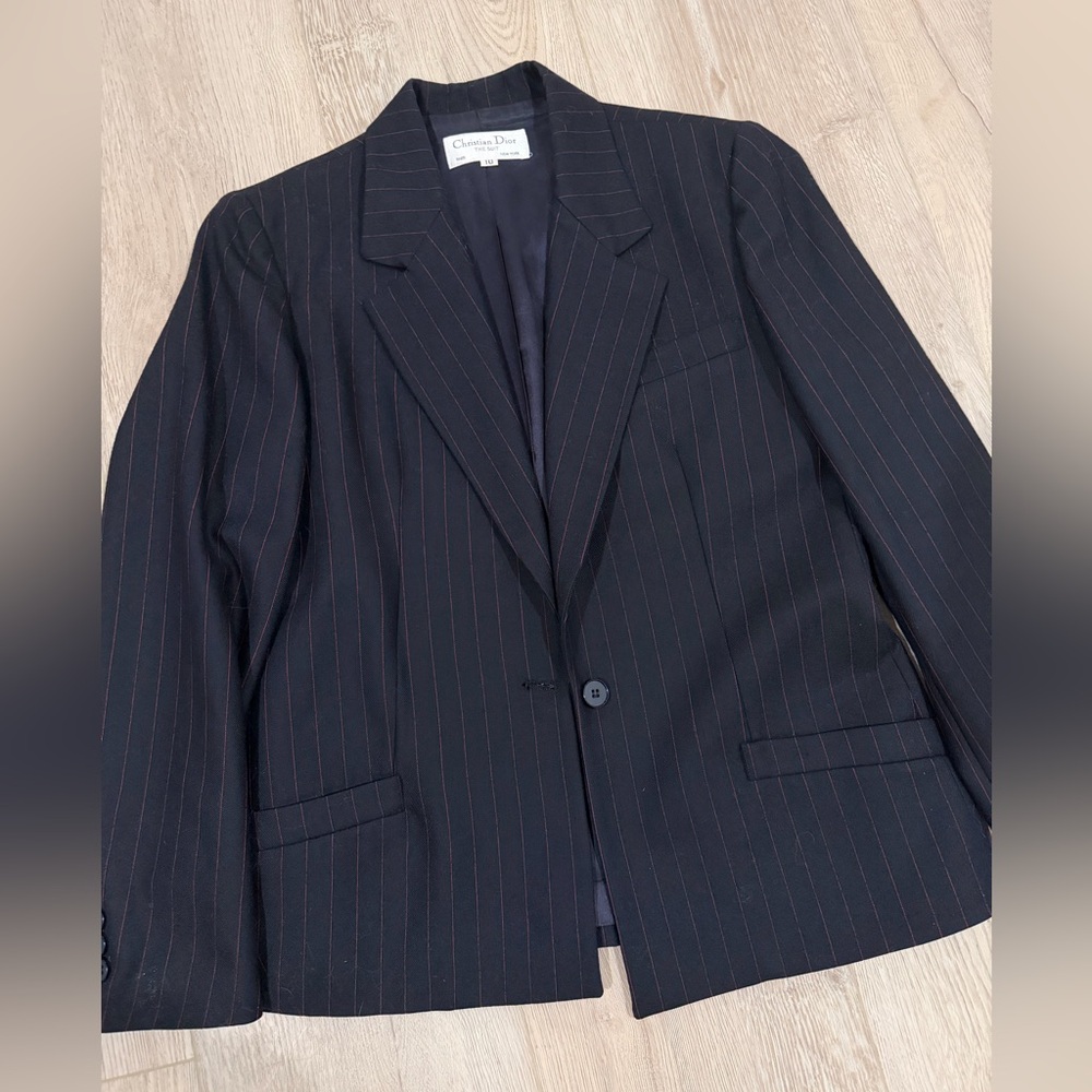Vintage Christian Dior 100% Wool Women’s Navy Red Pinstripe Blazer XS/S